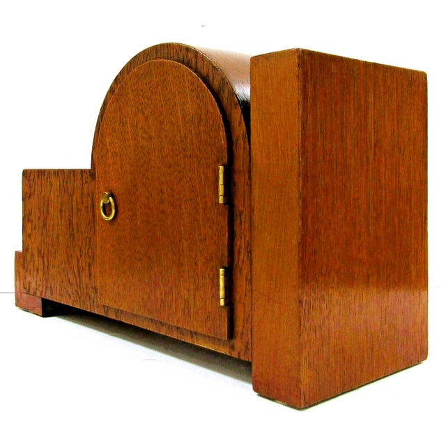 Wood Antique 1931 German Junghans Pfeilkreuz Coromandel Mantel Clock 8 Day Bauhaus For Sale - Image 7 of 16