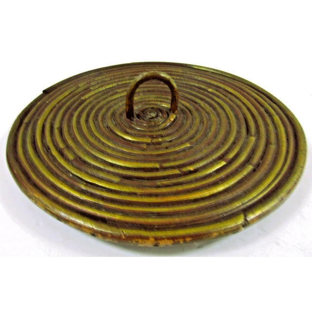 Vintage 1970s Large Bamboo Pencil Reed Lidded Floor Basket Attributed to Gabriella Crespi For Sale In Miami - Image 6 of 8