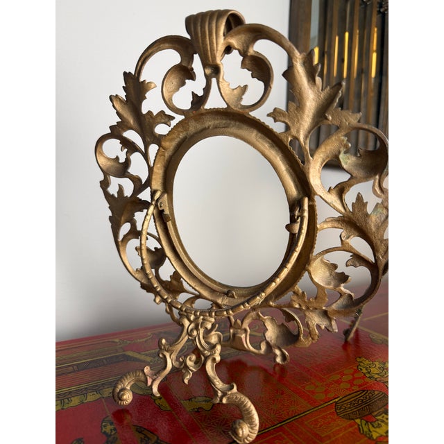 Pair of Antique Rococo Revival Brass Easel Frames Gilt Finish For Sale - Image 9 of 11