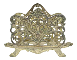 Antique Art Nouveau French Brass Letter Rack / Stationary Holder