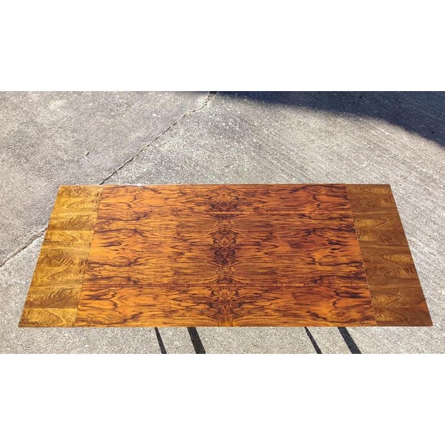 Mid-Century Modern Flamed Wood Veneer Dining Table with Brass Feet, 1960s For Sale - Image 16 of 18
