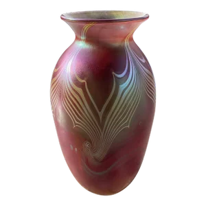 1970s Don Carlson Hand Blown Pulled Feather Vase