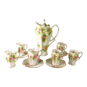 Late 18th Century Reinhold Schlegelmilch Rs Prussia Chocolate Pot With Six Cups