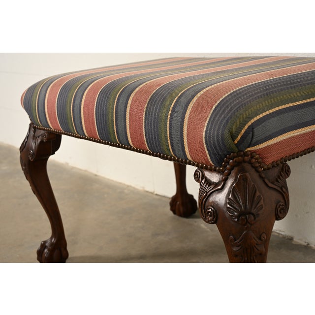Baker Furniture Historic Charleston Chippendale Carved Mahogany Stool or Ottoman For Sale In South Bend - Image 6 of 11