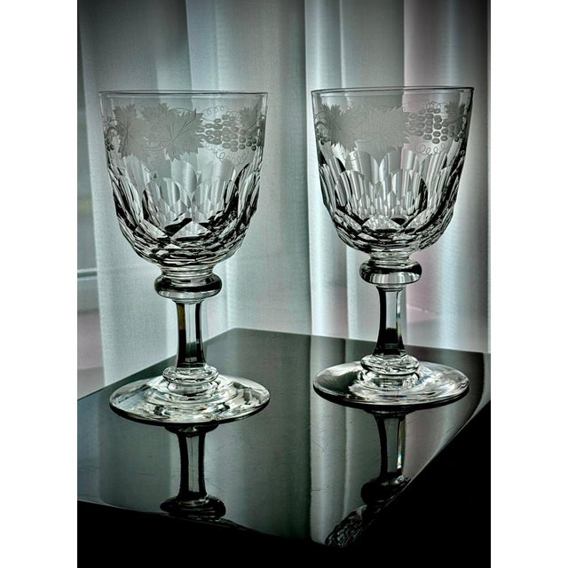 Antique Engraved Glass Claret Jug with Crystal Wine Goblets, 1890s, Set of 3 For Sale - Image 6 of 18