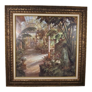 Late 20th Century Large Haibin 'The Conservatory' Framed Botanical Greenhouse Art Print, 37" Square For Sale