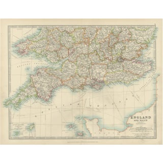 Antique Map of Southern England and Wales, 1903 For Sale