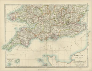 Antique Map of Southern England and Wales, 1903