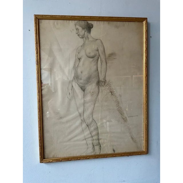Mid-Century Modern 1890s Pencil Drawing of Nude Woman For Sale - Image 3 of 12