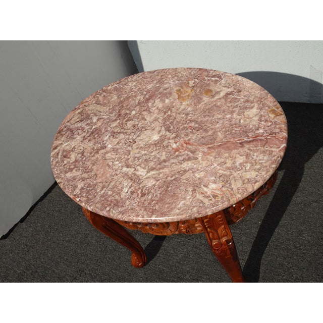 Wood Vintage French Country Pink Marble Top End Tables ~ Side Tables For Sale - Image 7 of 15