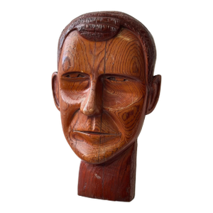 Vintage Hand-Carved Male Bust Wall Hanging, Circa Mid 20th-Century