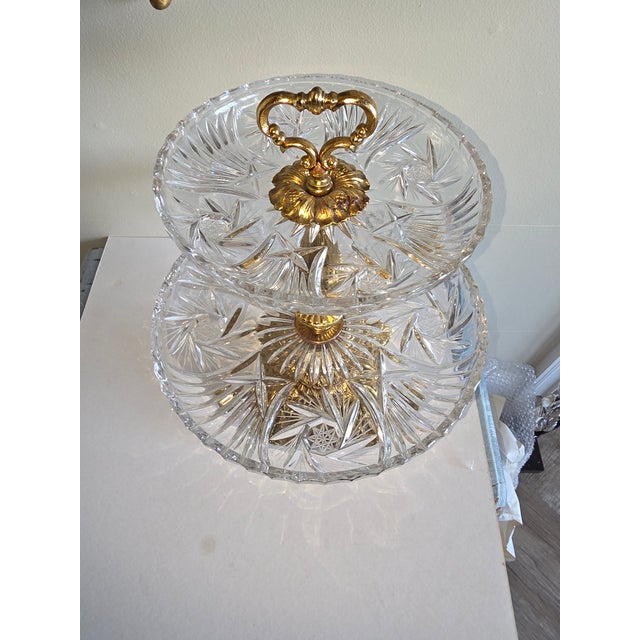 Tiered Crystal Tazza With Gilt Metal Stand For Sale - Image 10 of 10