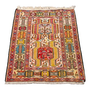Caucasian Kazak Hand-Knotted Rug, 3' 3" X 2' 6" For Sale