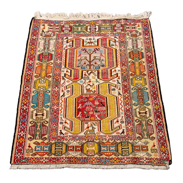 Caucasian Kazak Hand-Knotted Rug, 3' 3" X 2' 6" For Sale