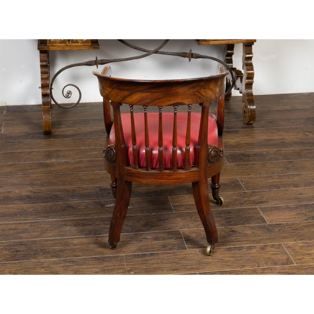Brown English Regency Period 19th Century Mahogany Horseshoe Back Upholstered Armchair For Sale - Image 8 of 11