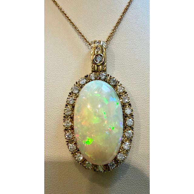 Contemporary 36 Ct Oval Ethiopian Opal & 2.5 Ct Diamond Pendant 14 Karat Yellow Gold Necklace For Sale - Image 3 of 18