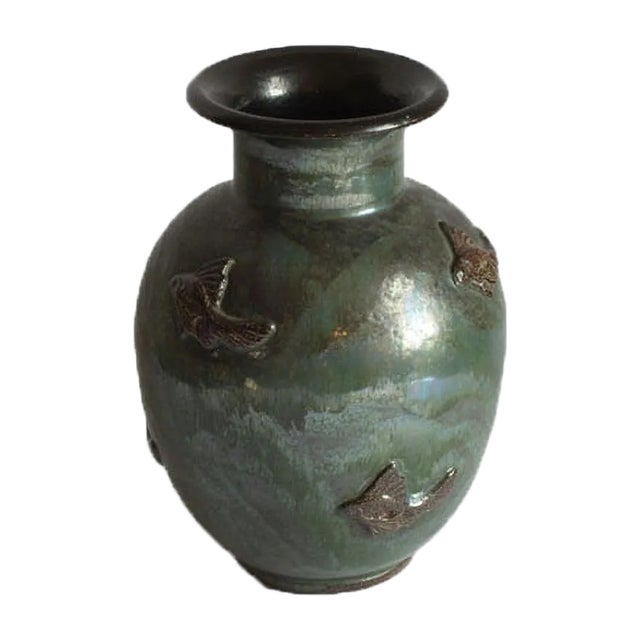Stoneware Vase with Fish Decor by Roger Guerin, Belgium, 1920s For Sale