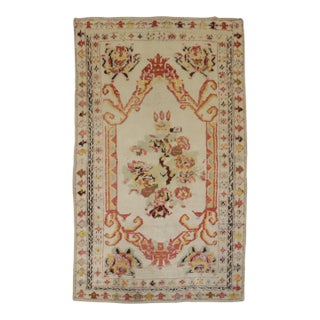 Antique Zabihi Collection Ivory Turkish Ghiordes Rug - 3'6" x 5'4" For Sale