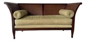 Hollywood Regency Style Baker Furniture “Milling Road” Mahogany Double Caned Settee