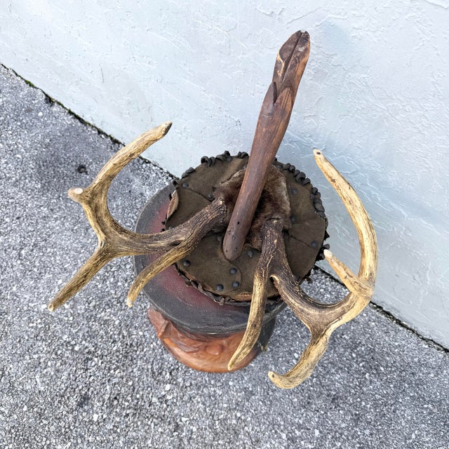 Wood Early 20th Century American Rustic Deer Antler Footstool For Sale - Image 7 of 8