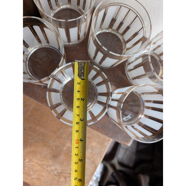 Metal Vintage Mid-Century Modern Culver 22k "ServeMates" Glasses ~ Set of 6 ~ Frosted Stripe Pattern, Gold Trim, Double Old Fashioned Rocks Glasses For Sale - Image 7 of 11