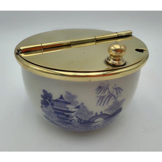 Ivory Vintage Chinoiserie Porcelain & Brass Covered Sugar Bowl For Sale - Image 8 of 11