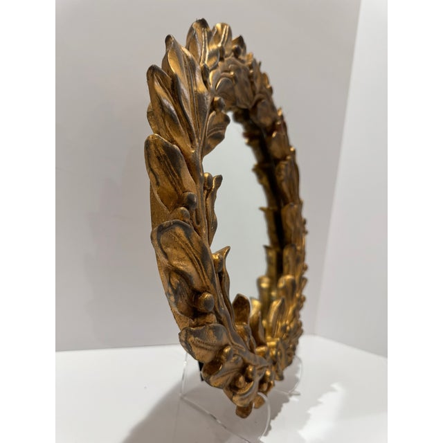 1980s Vintage Chelsea House Gilt Wood Laurel Wreath Round Wall Mirror 15.5" For Sale - Image 5 of 8