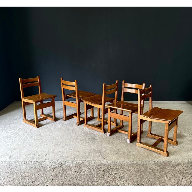 Vintage Midcentury Handcrafted Design Dining Chair set of 5. Made in Belgium, 1950's period. One of a kind, made to...