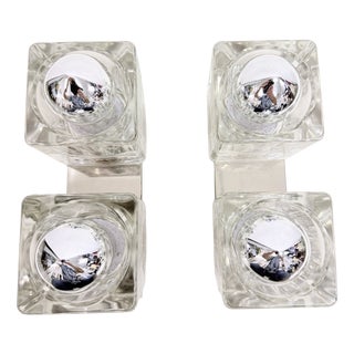 Glass Cube Wall Lamps, 1970s, Set of 2 For Sale