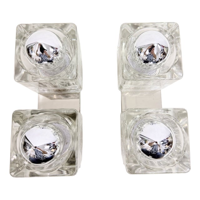 Glass Cube Wall Lamps, 1970s, Set of 2 For Sale