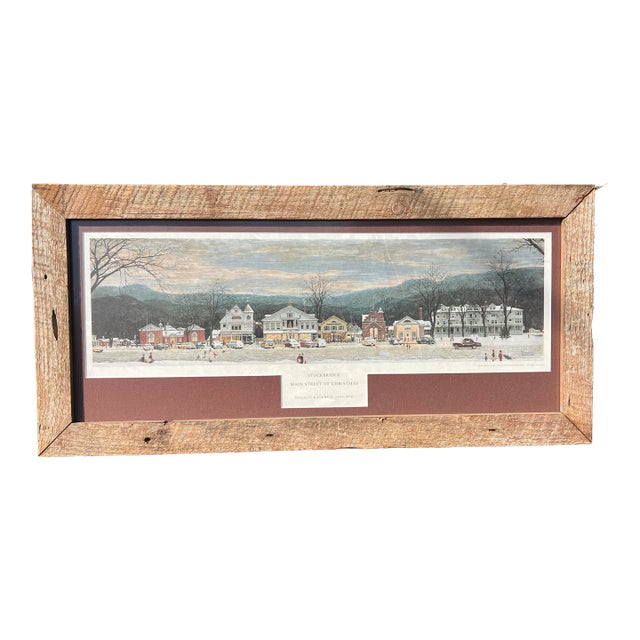 Vintage Frame Stockbridge Mass. Christmas Winter Scene Print For Sale