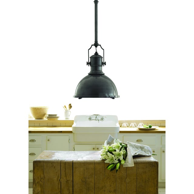 Traditional Chapman & Myers for Visual Comfort Signature Country Industrial Large Pendant in Bronze with Bronze Shade For Sale - Image 3 of 4