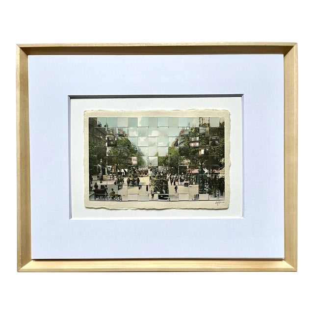 Paris - L' Avenue De L' Opera, Hand Cut and Hand Woven Vintage Photo Postcards, Framed For Sale