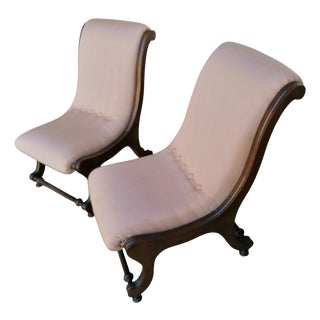Louis Philippe Victorian Style Chaise Longue Armchairs, 19th Century, Set of 2 For Sale