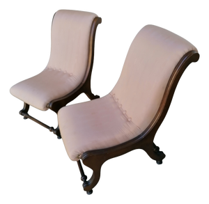 Louis Philippe Victorian Style Chaise Longue Armchairs, 19th Century, Set of 2
