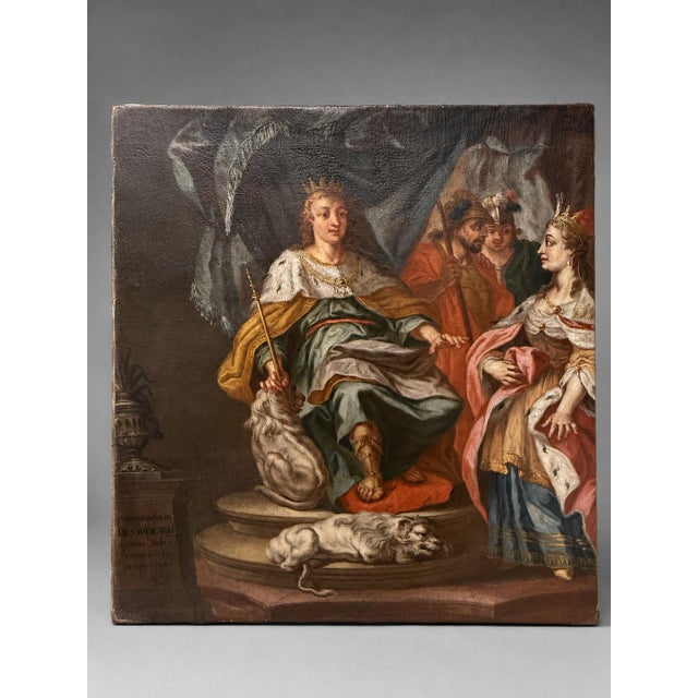 Brown Johann Georg Tompke Attributed Solomon and Queen of Sheba Oil Painting C. 1766 For Sale - Image 8 of 15