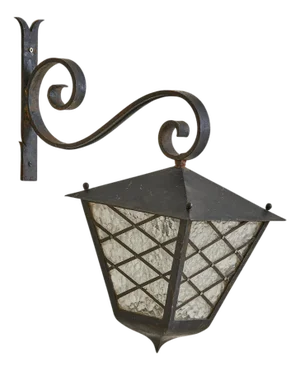 1940s French Wrought Iron + Textured Glass Lantern Wall Sconce
