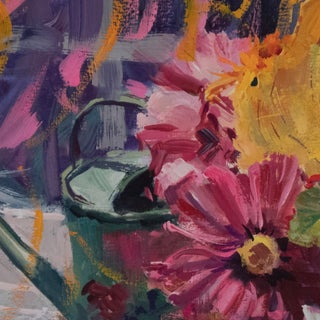 Her Windowsill Bouquet by Jeff Slemons | Gouache on illustration board Floral arrangement on a windowsill For Sale