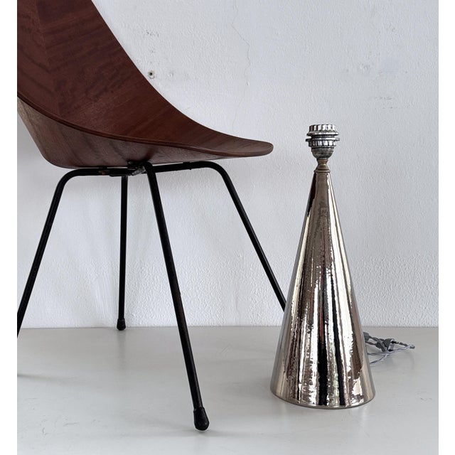 Mid-Century Modern Italian Ceramic Table Lamp in Silver Metallic from Ugo Zaccagnini, 1960s For Sale - Image 4 of 15
