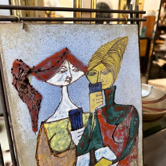 1950s Mid-Century Modern Iron Framed Hand Painted Ceramic Italian Plaque For Sale - Image 11 of 11