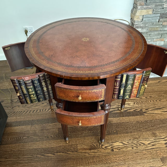 Maitland - Smith Maitland -Smith Round Leather Side Table. Wrapped Books Motif For Sale - Image 4 of 12