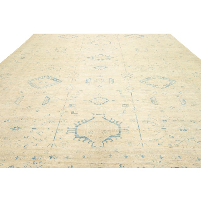 Handcrafted Modern Khotan Oversized Wool Rug in Beige For Sale - Image 11 of 11