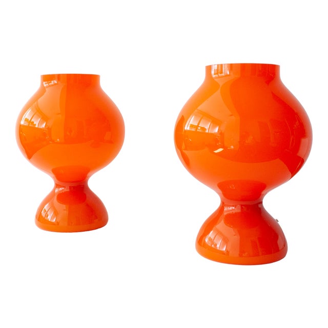 Space Age Orange Mushroom Table Lamps, 1960s, Set of 2 For Sale