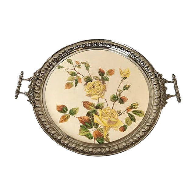 Large Antique Porcelain Metal Tray from Rörstrands For Sale