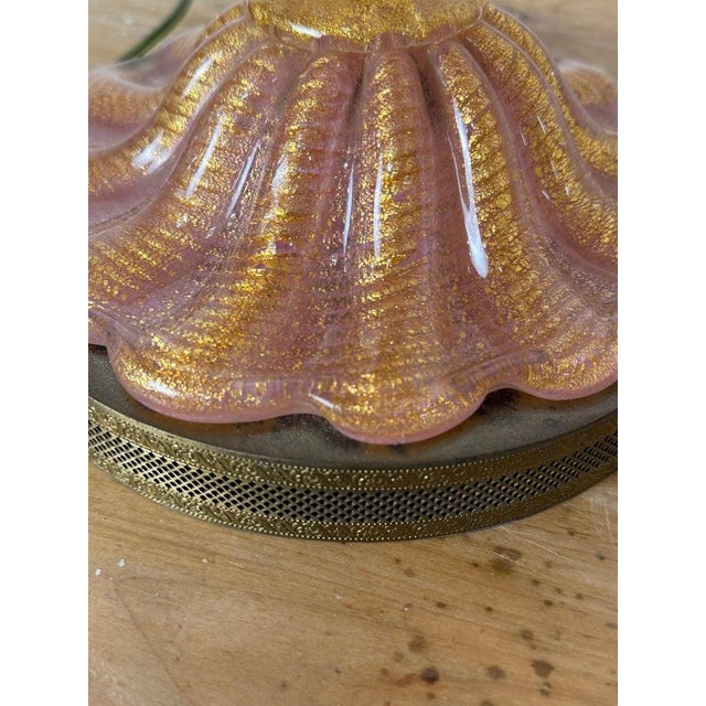Mid 20th Century Murano Pink and Gold Glass Table Lamps W/ Coordinating Parchment Shades - a Pair For Sale - Image 14 of 16