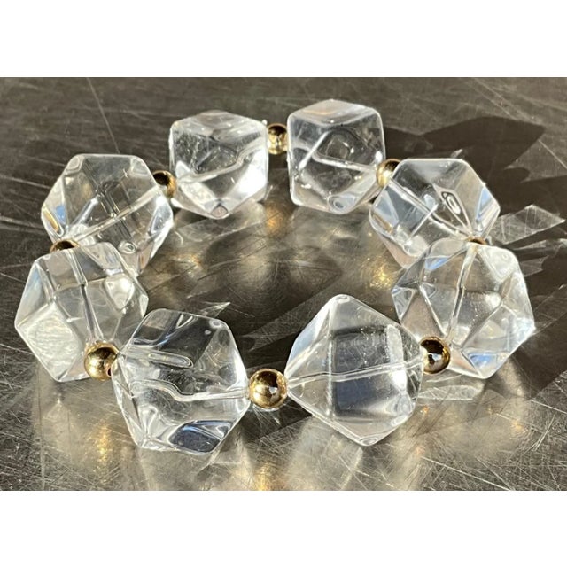 Plastic Vintage Boho Faceted Crystal Lucite Beaded Stretch Bracelet For Sale - Image 7 of 11