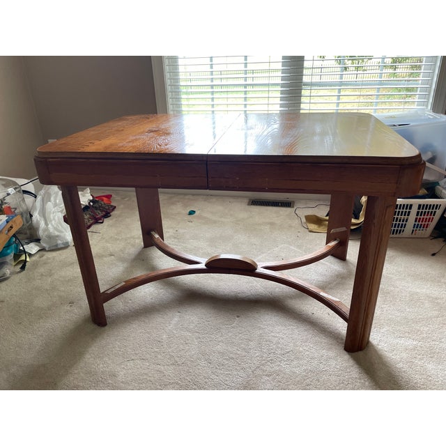 Early 20th Century Solid Oak Dining Table With Stored Table Leaf For Sale - Image 9 of 9