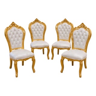 Late20C Italian Baroque Gold Beech Dining Chairs-Set of 4 Pc For Sale