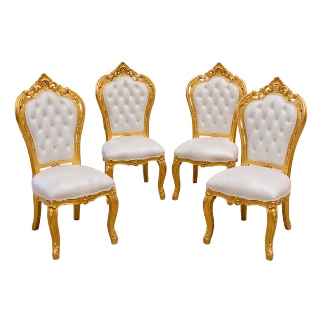Late20C Italian Baroque Gold Beech Dining Chairs-Set of 4 Pc For Sale