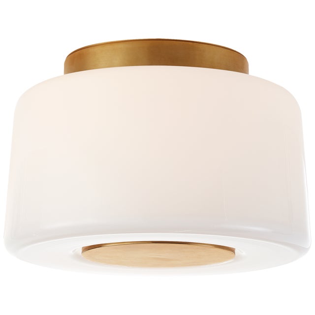 Barbara Barry for Visual Comfort Signature Acme Small Flush Mount in Soft Brass with White Glass For Sale